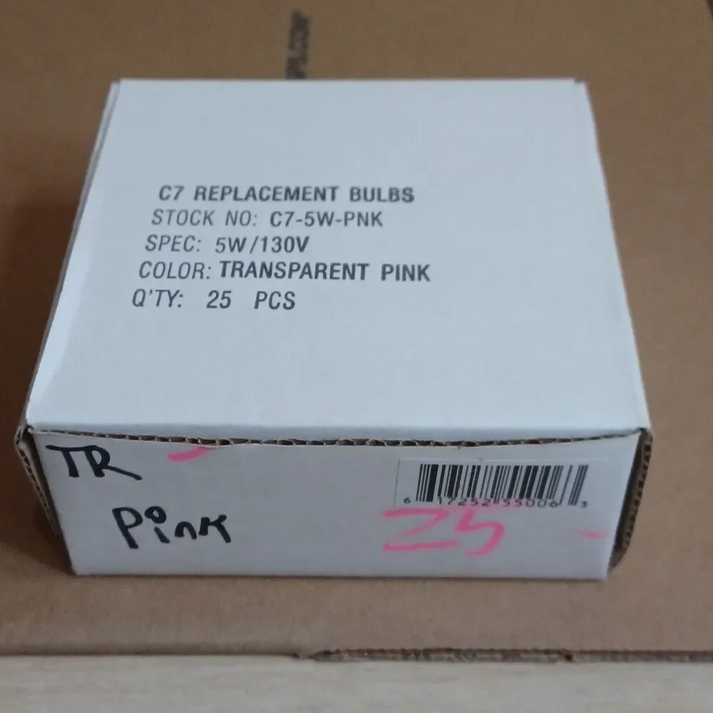 C7 5W Light Pink Box of 25 Replacement Bulbs Transparent 130v NOS Show Craft